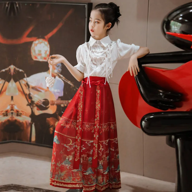 Hanfu Horse-face Skirt Party Chinese Folk Dance Costume Ancient  Stage Costume Vestido Fashion Tang Dynasty Traditional Dress