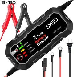 BYGD 2 Amp Fully-Automatic Smart Charger 6V 12V Car Battery Charger Maintainer Trickle Charger for Boats/Motorcycle/Car/Mower