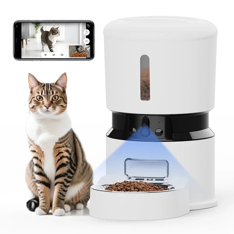 

Hot Sell 5G WiFi APP Automatic Cat Feeder With Camera Smart Cat Food Dispenser with Freshness Preservation Timed Pet Feeder OEM