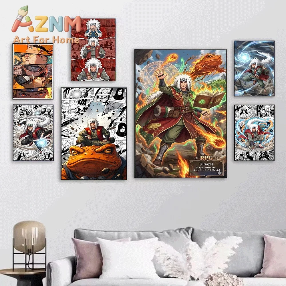 Anime Naruto Canvas Wall Art Jiraiya Sage Mode Rasengan Dark Halo Poster Unframed Canvas Painting Bedroom Living Room Home Wal