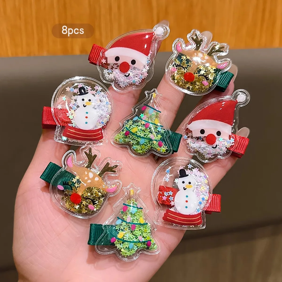 8pcs Christmas Hair Clips Set for Baby Girls Santa Claus Snowman X'mas Tree Antlers Cartoon Hairpins Headwear Hair Accessories