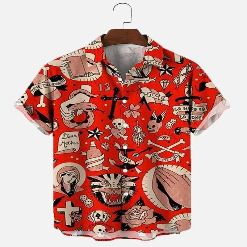 Vintage Sailor Skull Short Sleeve Shirt 3D All Over Printed Hawaiian Shirt for Men and Women Casual Shirt Unisex