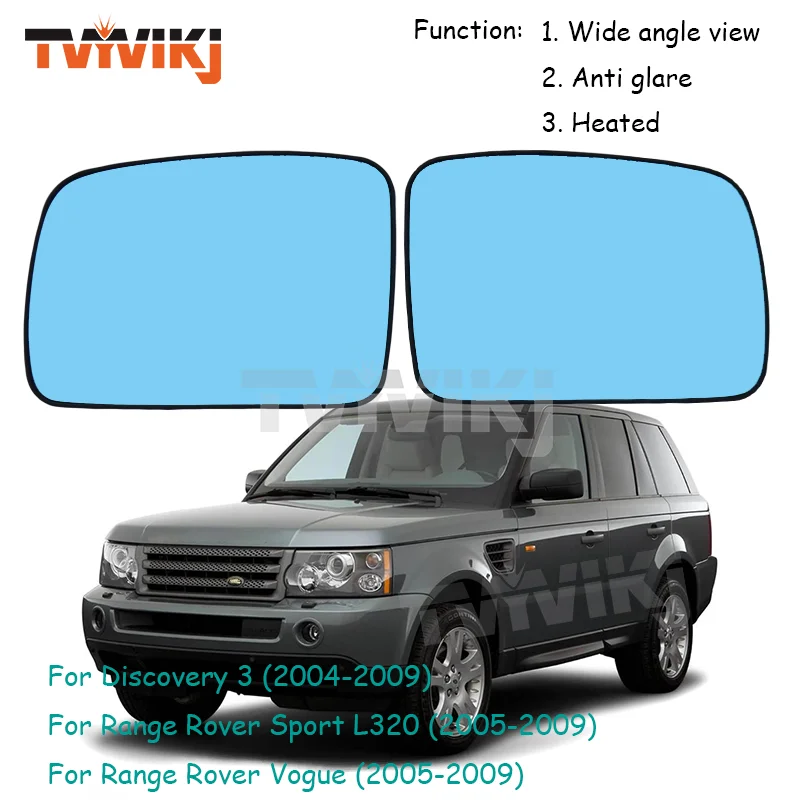 1 pair Side Rearview Mirror Blue Glass Lens For Land Rover Discovery 3 Freelander 2 Range Rover Sport Wide Angle View anti glare