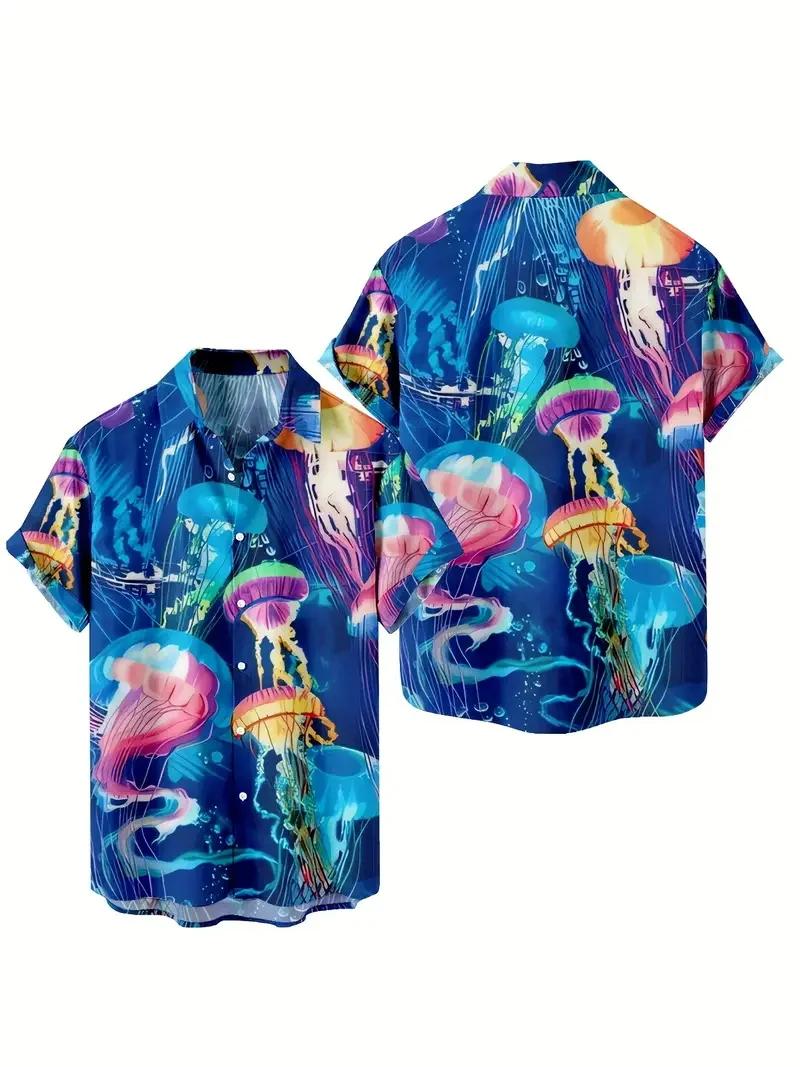 Men's Casual Hawaiian Shirt Vibrant Geometric Jellyfish & Coral Reef Design Button Vacation Surfing Shirts Men's Beach Shirt view 6