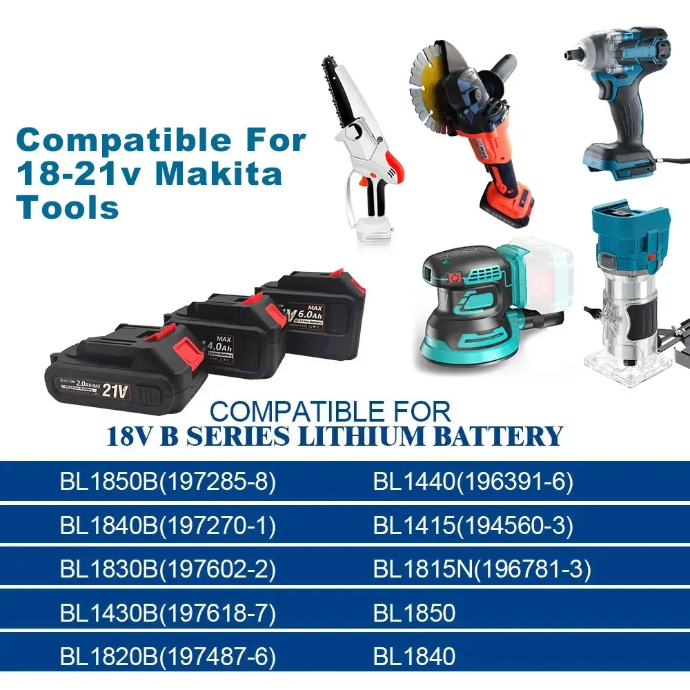 Rechargeable Lithium Ion Battery for 18V Makita Interface,21V Battery for Cordless Power Tool Access BL1840 BL1850 BL1830 BL1860