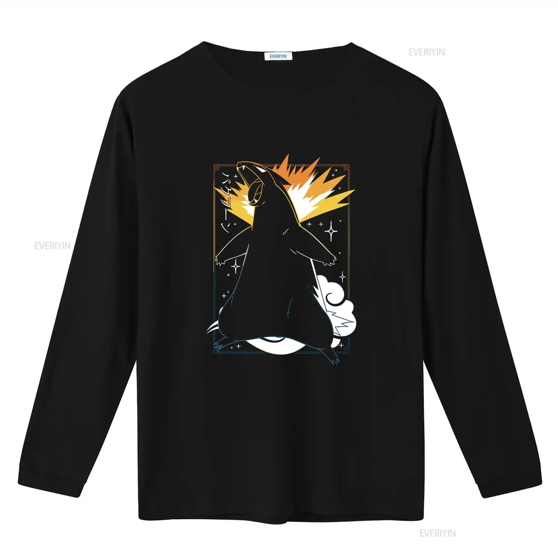 تي شيرت Typhlosion باللون الأسود مثالي لعطلة عيد الميلاد الحالية ومغسول ومسامي كاجوال للجنسين برسومات قليلاً #3