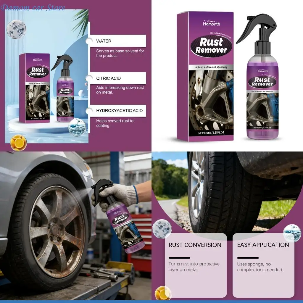 A2UC Car Rims Cleaner Multipurpose Rust Remover Brake Paint Protect Metal Dust Iron Powder Remover