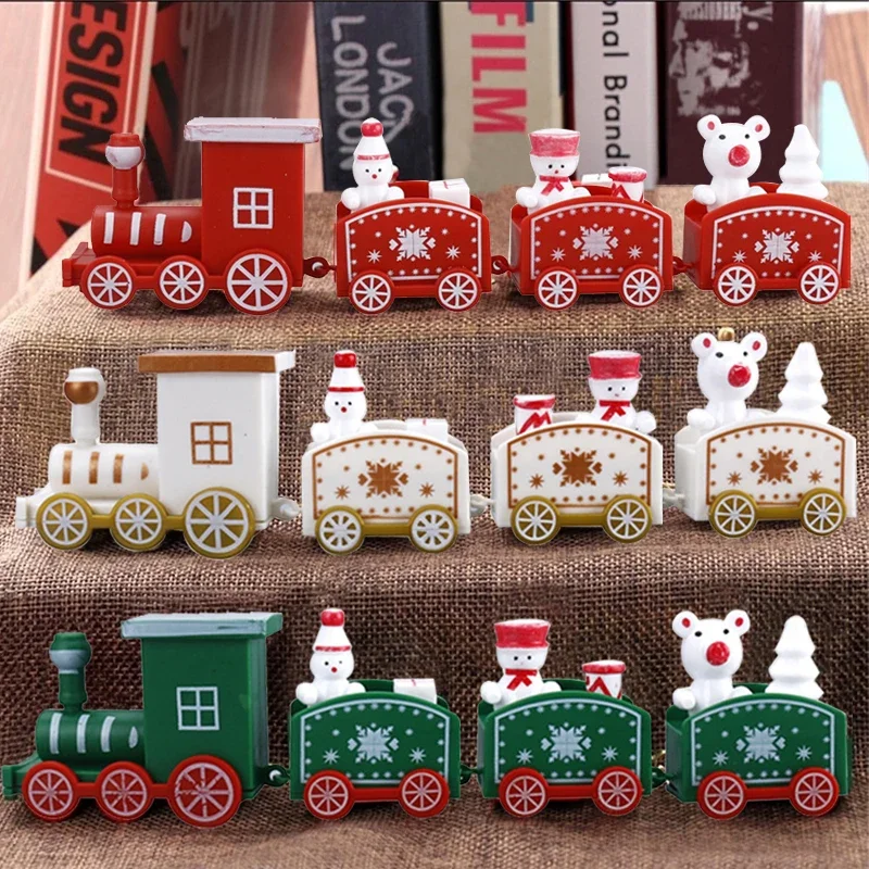 Christmas Wooden Train Mini Painted Train Decoration  Wooden Train Desktop Ornament for Xmas Party Winter Festival Gift