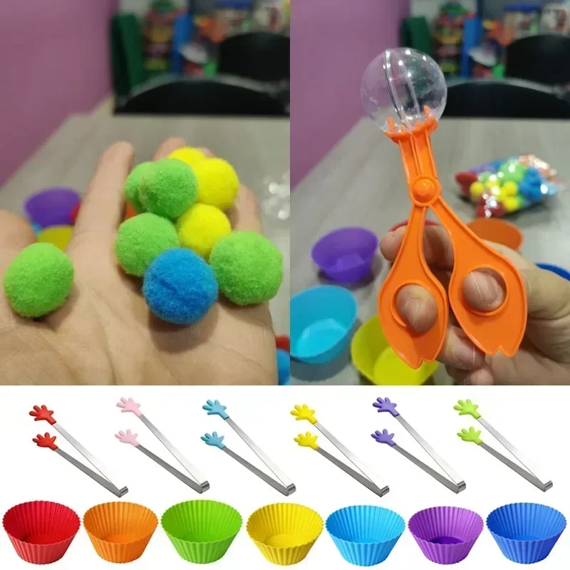 เด็ก Fine Motor Skill เกมจับคู่ Montessori การศึกษาของเล่นการเรียนรู้การนับของเล่นที่มีสีสัน Plush Ball Sorting เกม