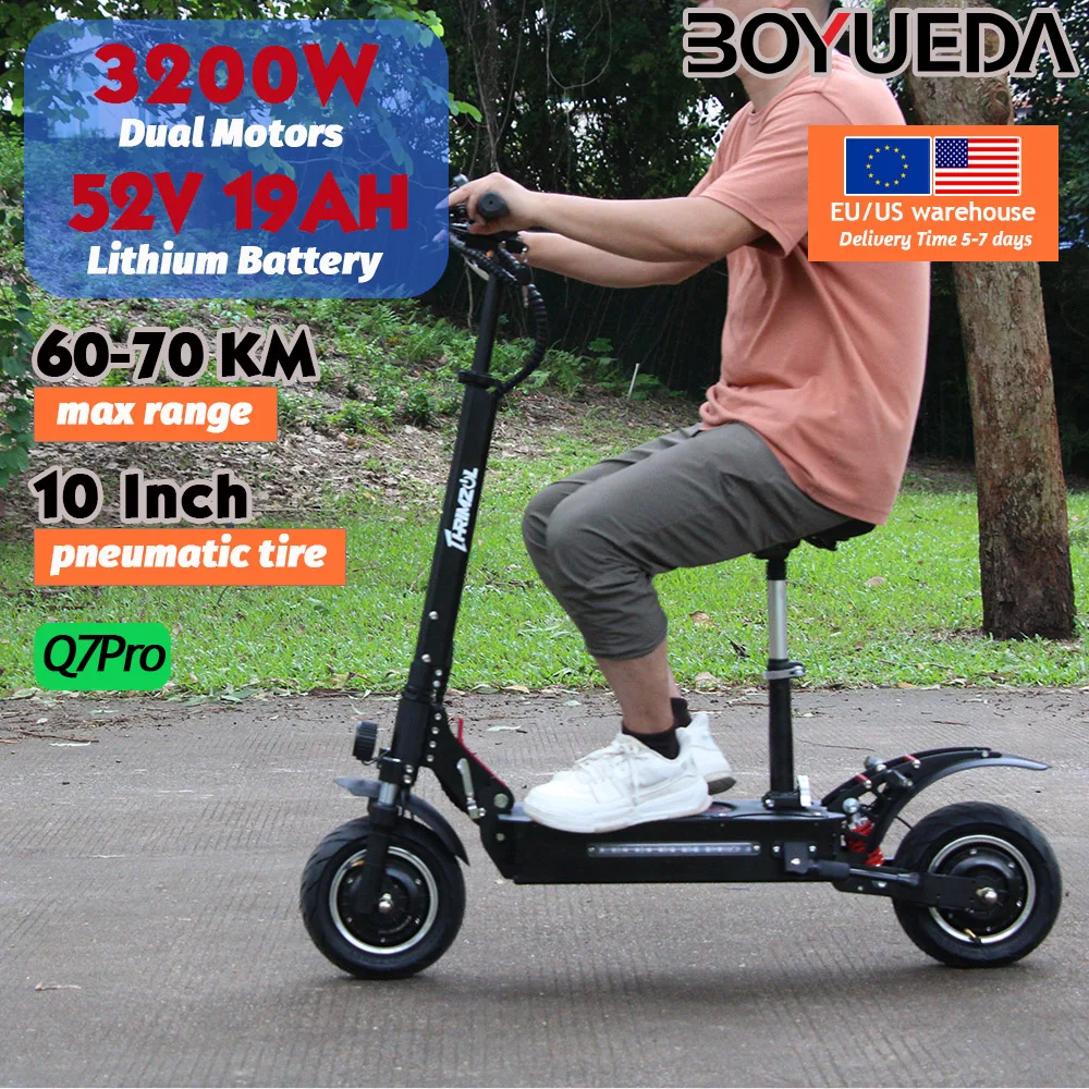 

Электрические самокаты для взрослых BOYUEDA Q7 Pro, 3200 Вт, с двумя двигателями, максимальная скорость 70 км/ч, 52V19AH, 60 км, дальний рост, Trottinette électrique Adulte