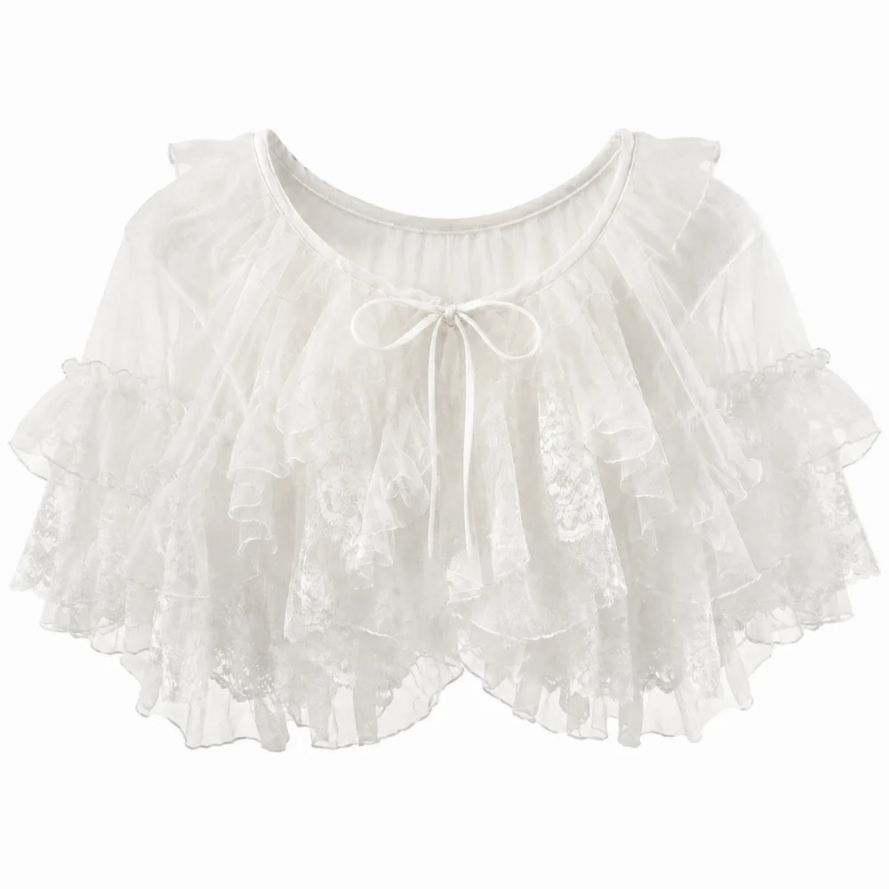 

Creative White Black Lolita Short Shawl Ruffles Lace Mesh Princess Capes Cardigan Sheer Cosplay French Style Smock Women