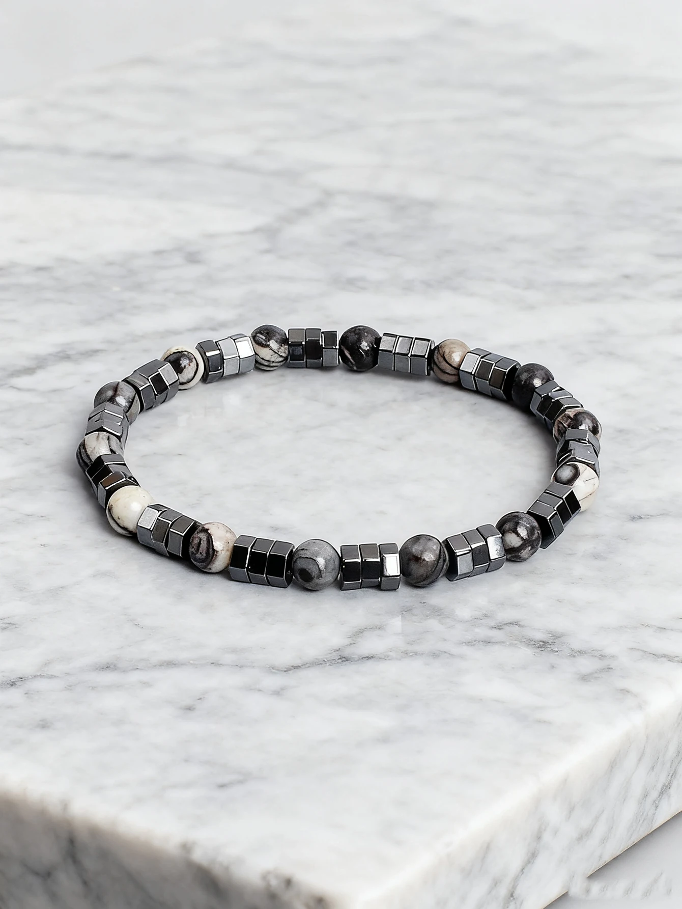Natural Stone Bracelet Geometric Irregular Hematite & Black Web Stone Beads Brcelets Handmade Vigour Strength & Courage Jewelry