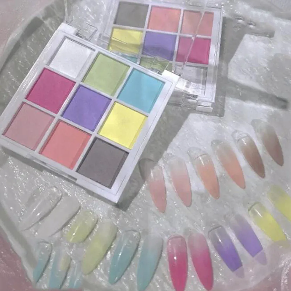 9-Color Pearl Shimmer Gradient Effect Nail Art Pigment Rainbow Eyeshadow Palette Chrome Powder for DIY Manicure & Nail Design *^