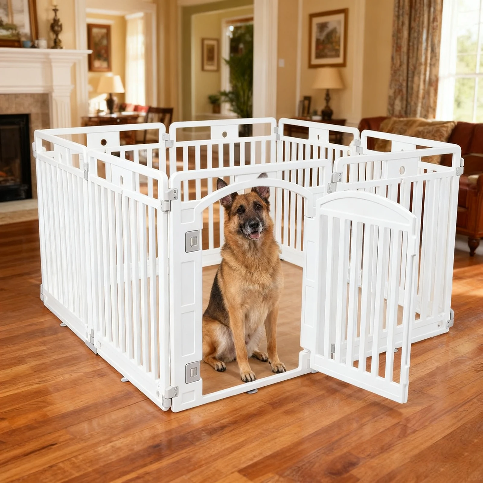 

Модульный манеж для собак, домашний манеж для домашних животных разных размеров с защитными воротами и замком, конфигураемые формы, 5 или 7 вариантов панелей с крышей