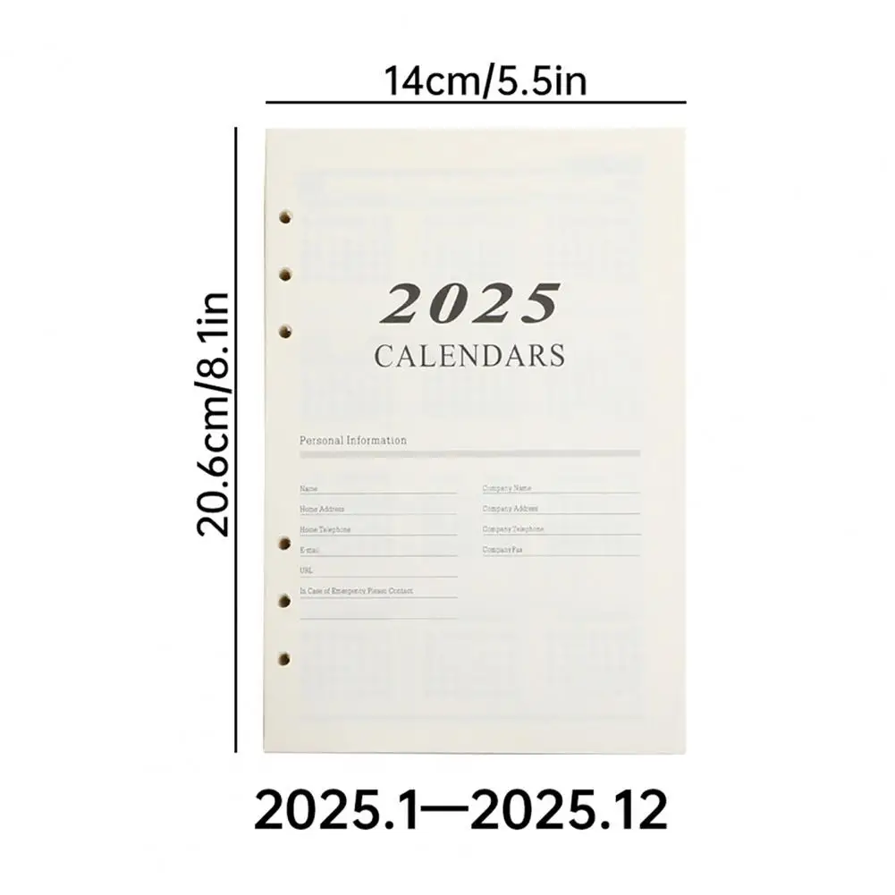 กระดาษโน้ตบุ้คแบบเติมได้2025 2025กระดาษสมุดแพลนเนอร์ปฏิทินแบบหลวมแผ่นรีฟิลสำหรับเขียนลื่นหมึกกันเป็นระเบียบ