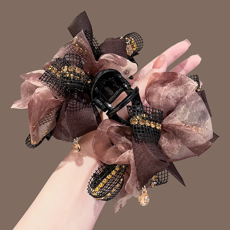 

Luxury Mesh with Diamond Large Size Hair Clip Sweet Vintage Back Head Hair Claws Women Exquisite Shark Clip Hair Accessories