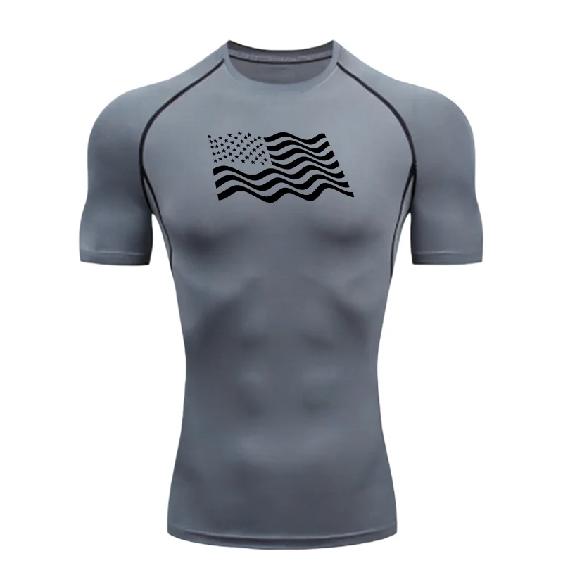 

Fluttering Flag Print Men's Sports T-shirt Training Fitness Compression Quick Dry Short Sleeve T-Shirt Athletic Tees Gym Wear