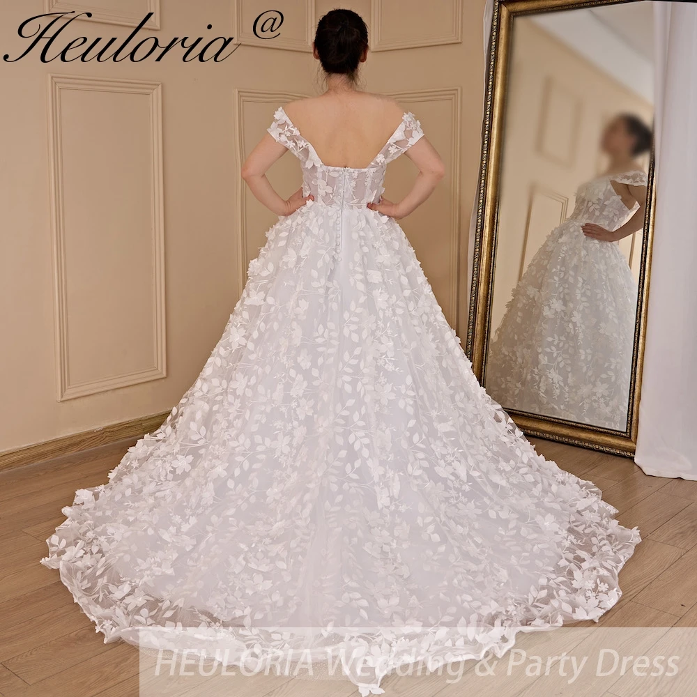 Heiloria-vestido de novia de princesa con hombros descubiertos, talla grande, encaje floral 3D