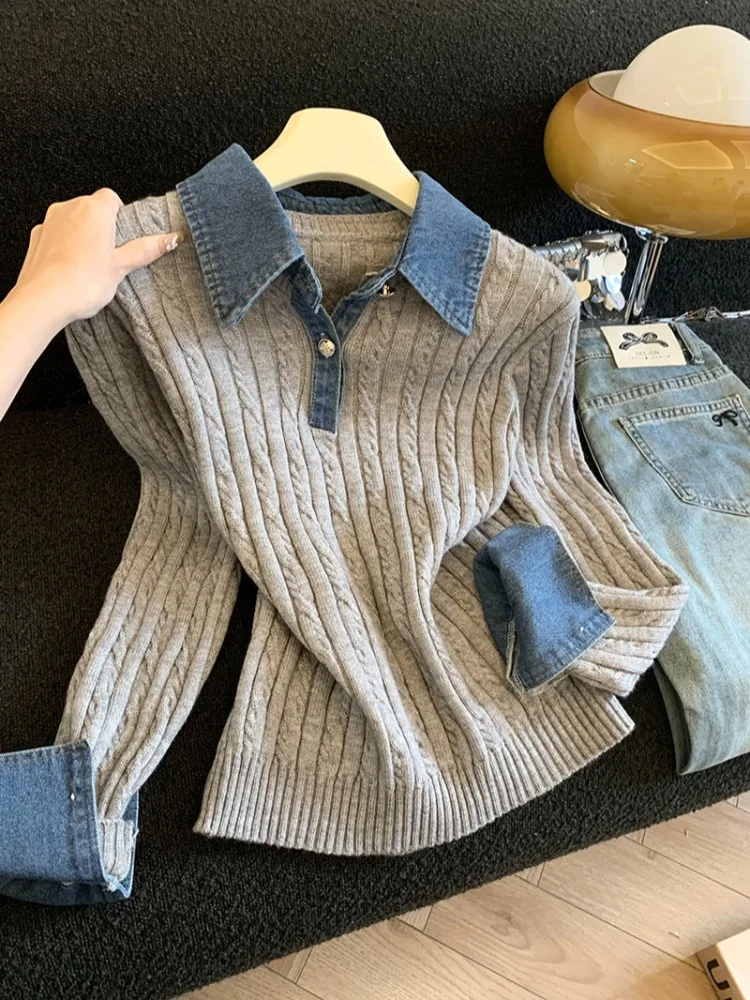 

Женский длинный вязаный топ на весну, универсальный базовый слой для повседневной носки, для кампуса, работы и дома