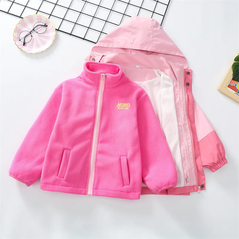 Kuromi Girls Coat Windproof Coat Sanrio Autumn and Winter Plus Velvet Warm Hooded Removable Jacket Coat Girl Clothing Gift