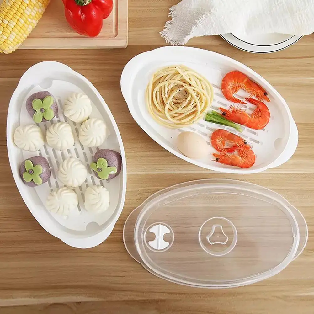 Food Plate Steamed Fish Plate Microwaveable Fish Steamer Plate with Transparent Cover Ideal Kitchen Cooking Dish for Steamed