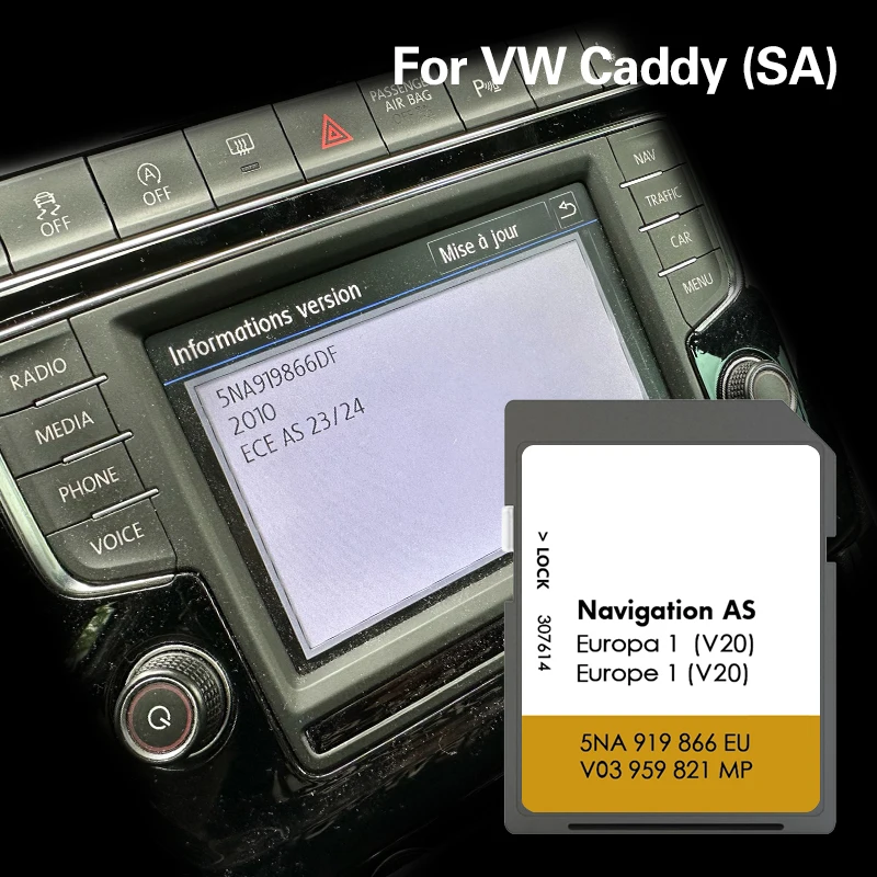 Para VW Caddy SA 32GB Mapa de navegação Cartão SD AS V20 Estônia Chipre Sat Nav GPS