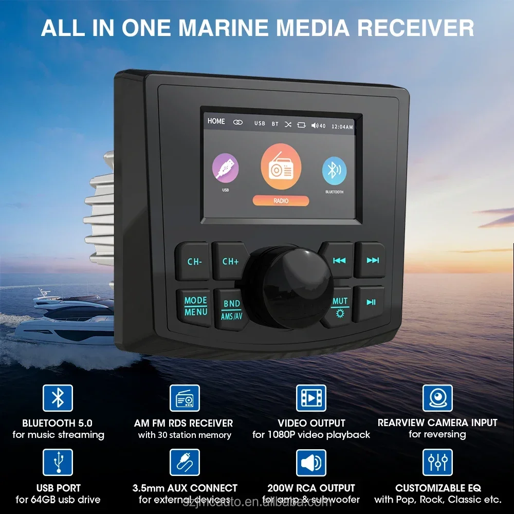 

JMC Customizaiton 3Inch Marine Colorful Light FM AM RDS EQ Setting Video Input Waterproof IPX5 Multimedia Player Marine Stereo