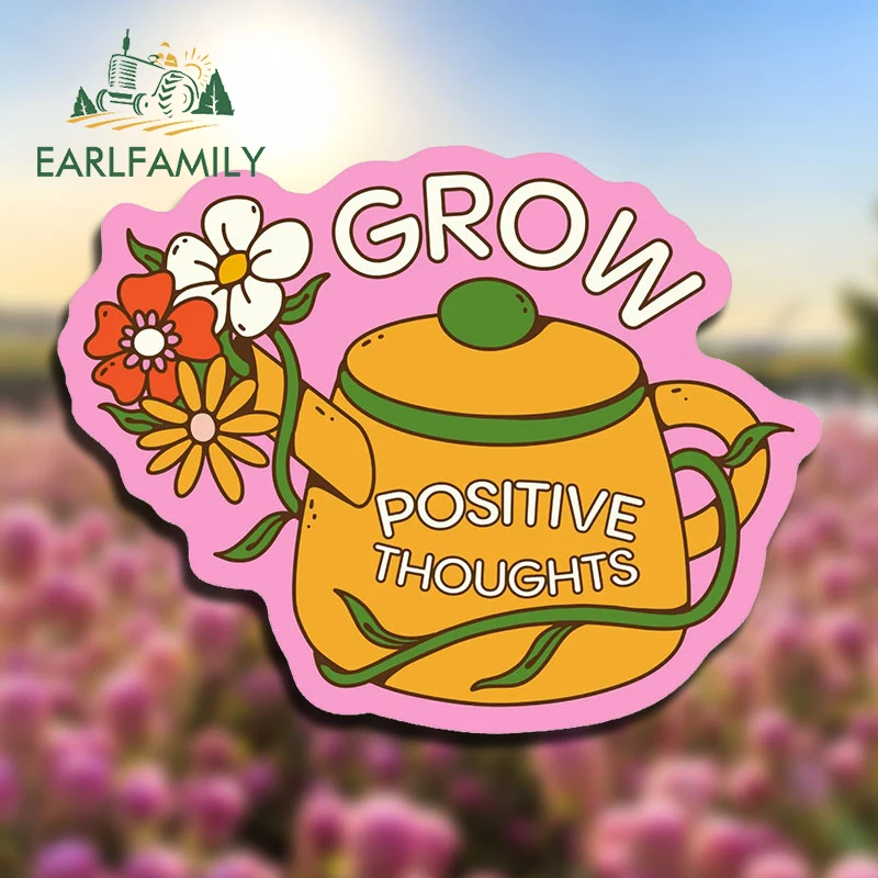 EARLFAMILY 13cm X 10cm For Grow Positive Thoughts Flower Car Stickers Graffiti Simple Decals Sunscreen Scratch-Proof Car Goods