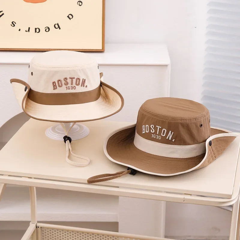 

Summer Quick Drying Baby Bucket Hat Letter Embroidered Fisherman Cap Patchwork Kids Boy Girl Panama Sun Hats