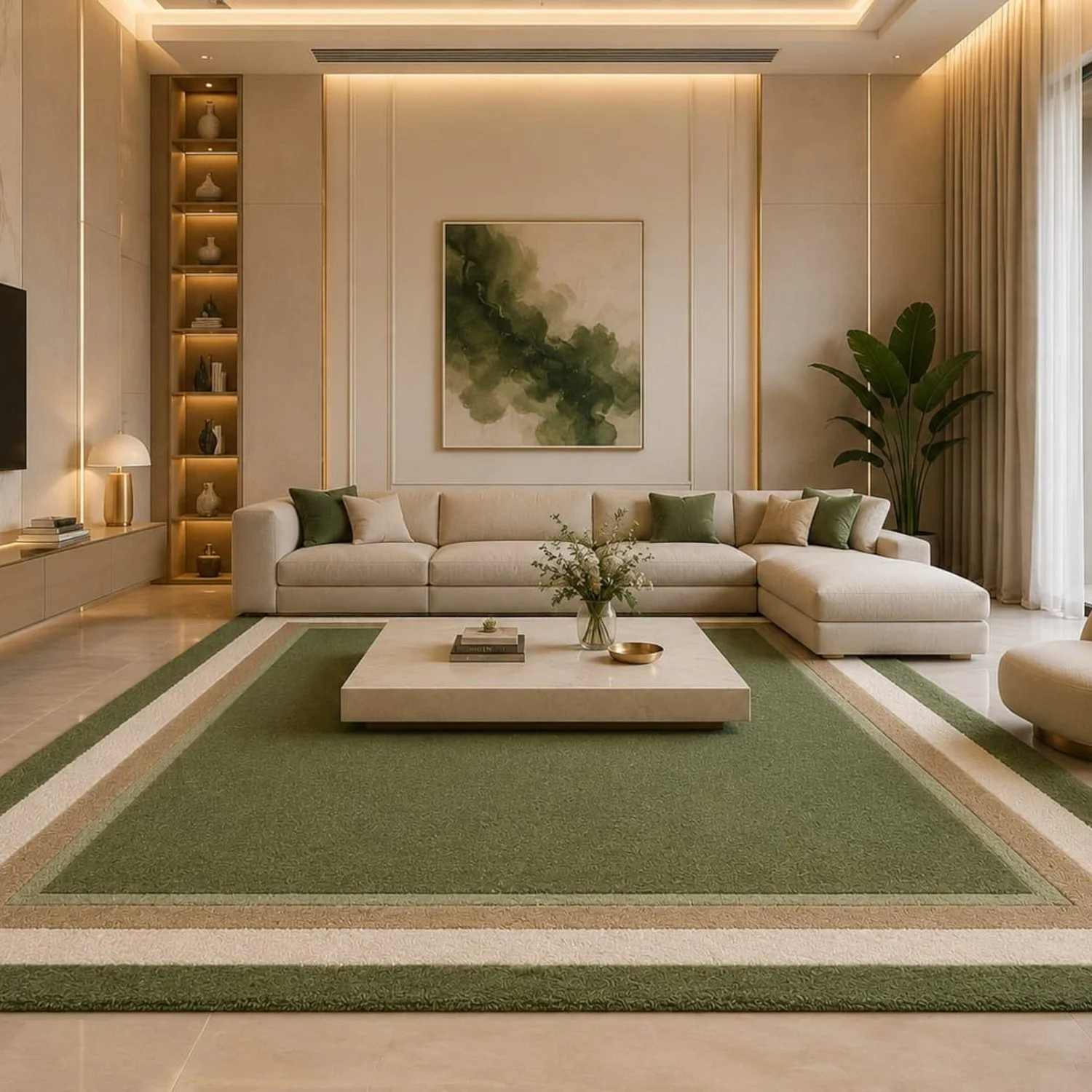 Sage Green Carpet, Modern Border Carpet, Children's Room Carpet, Living Room Carpet