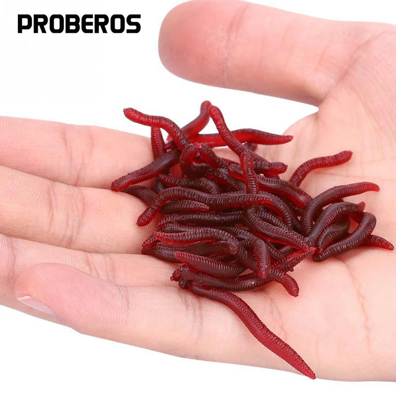 PRO BEROS 100pcs Earthworm Bait Fishing Lure Shrimp Swimbait Red Worm Soft Silicone Artificial Bait Fishy For Fishs Pesca