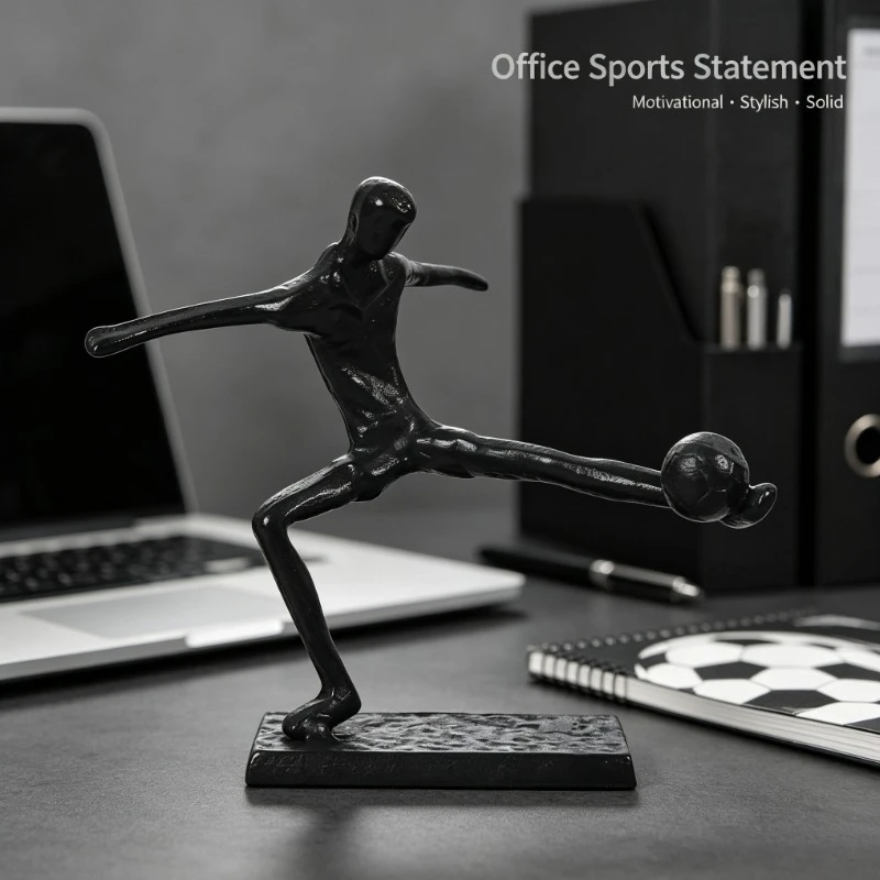 DreamsEden Cast Iron Soccer Player Statue, Abstract Men Playing Soccer Art Decor Metal Sport Figurine Gift Home Decoration