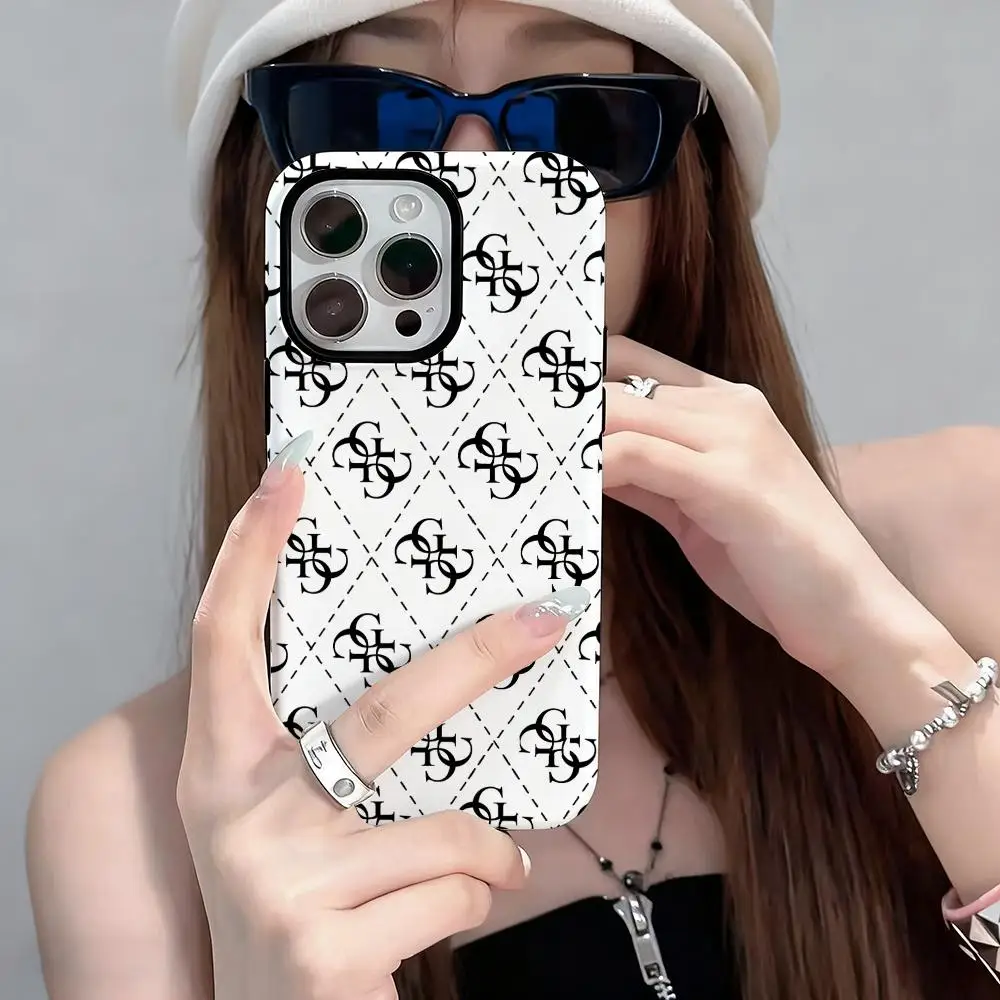 حافظة هاتف آيفون 17 16 15 14 13 12 برو ماكس بلس لامعة HD طبقة مزدوجة السائل الخلفي فيلم هارد شل G-GUESS-S #5