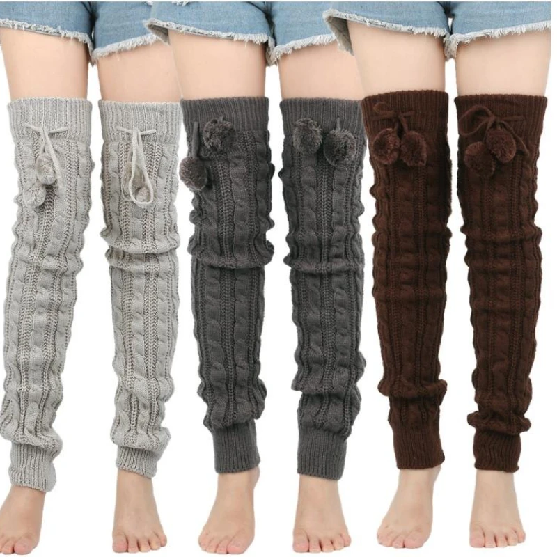 

1 Pair Women's Autumn Winter Thick Warm Knitted Knee Sock Cover Fashionable Stripes Soft Comfortable Elastic Casual Socks Female