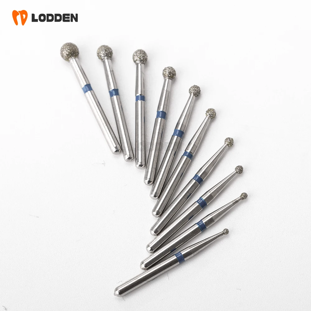 10pcs/set Dental Diamond Burs Blue Rings Ball Round Shape Dentistry Burs for Grinding & Polishing Drills