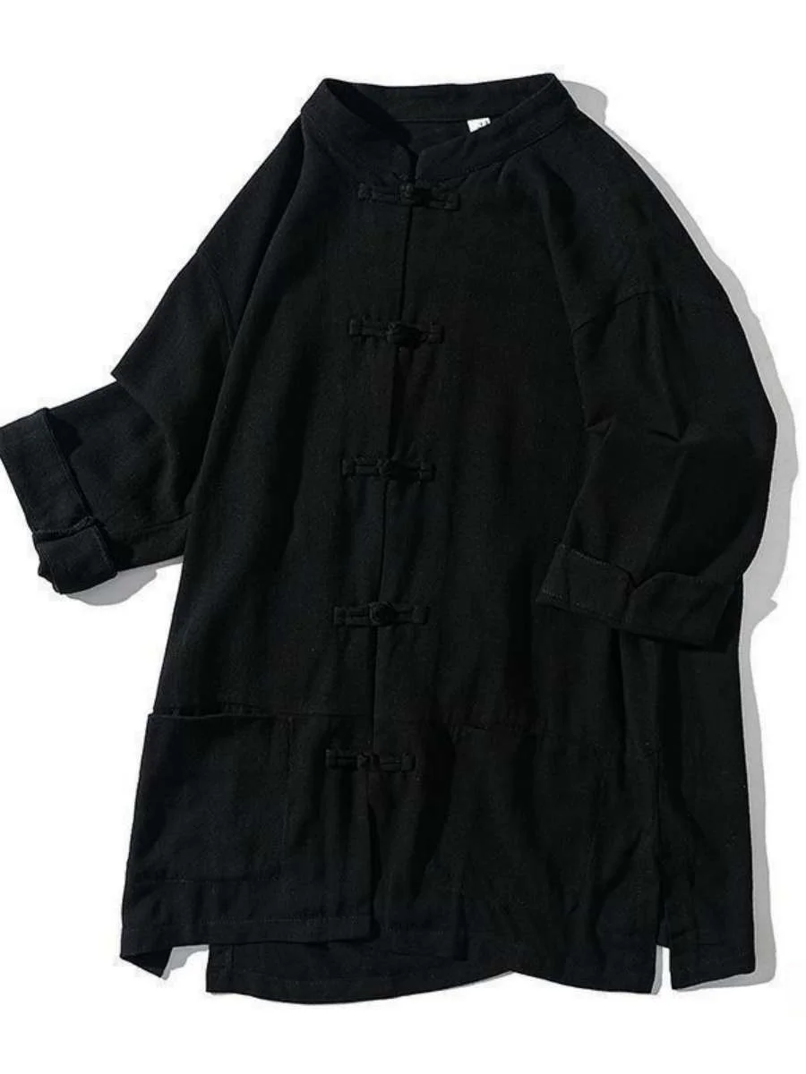 

Loose Fit Linen irt Men's Summer ort Sve Button up Chinese Sle Coat Casual Comfortable plus Size Tang Costume