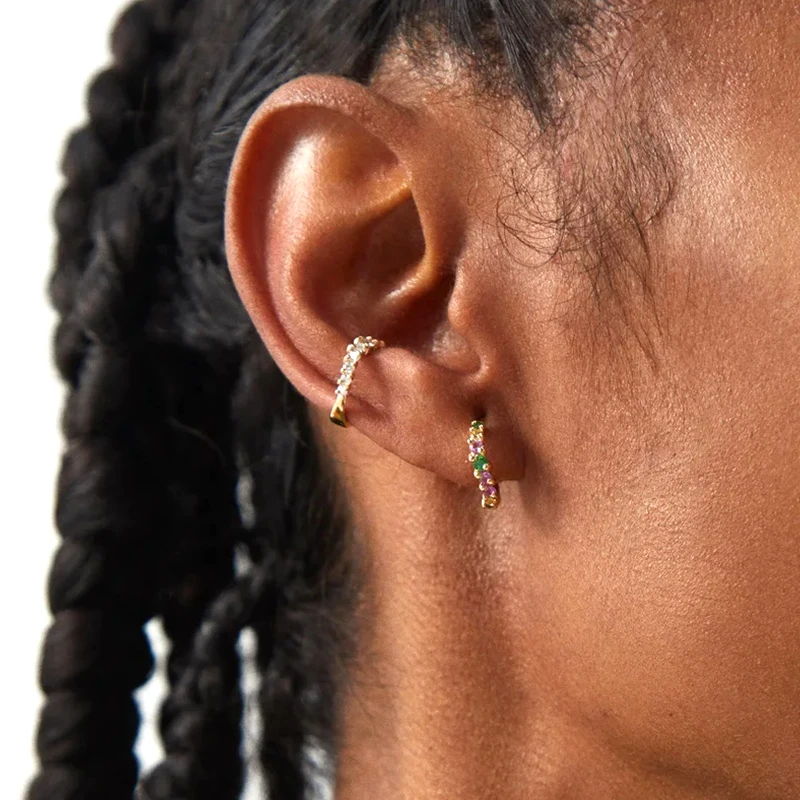CANNER Colorful Zircon Hoop Earrings for Women 925 Sterling Silver Piercing Round Huggie Earring Engagement Jewelry Pendientes