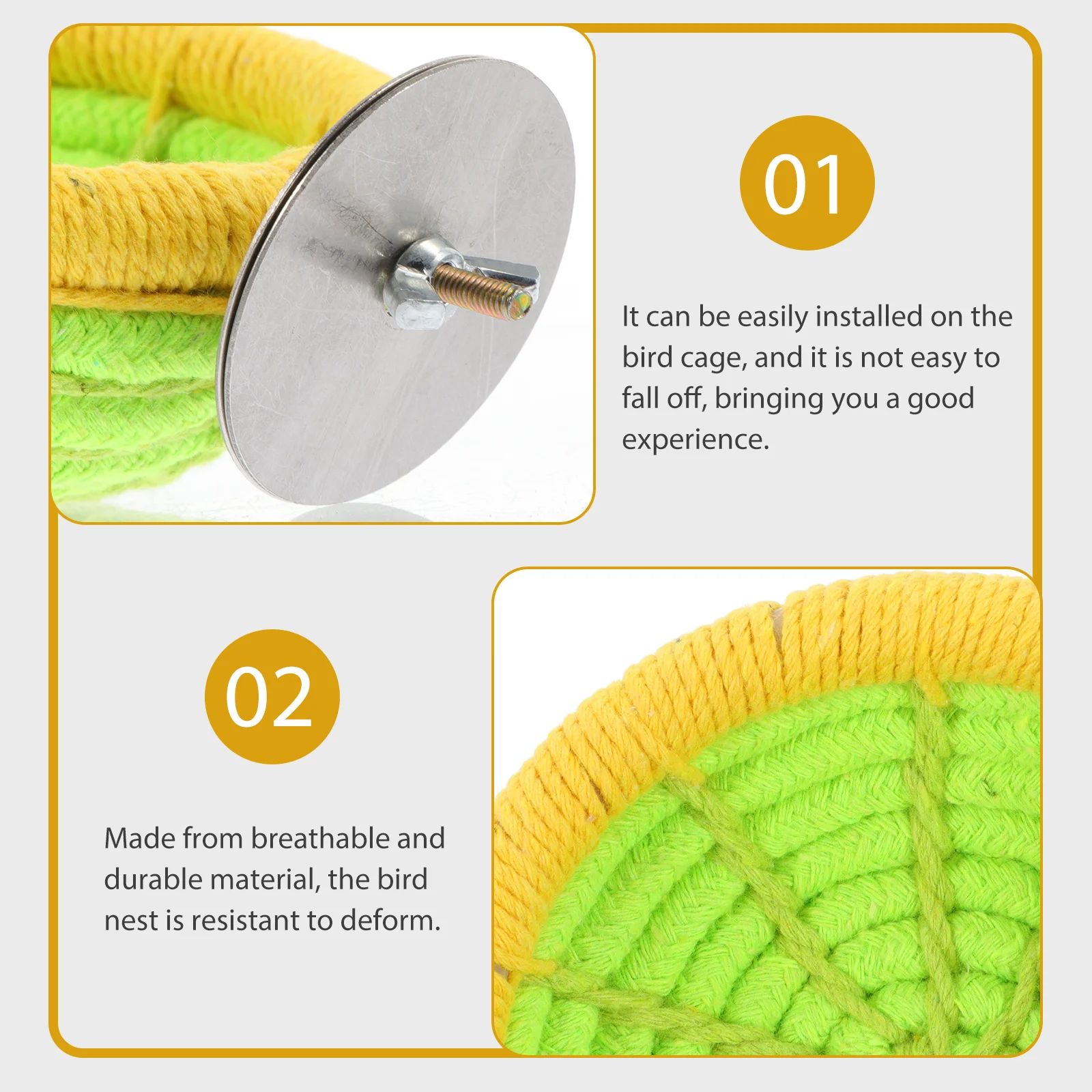 

Handwoven Bird Nest Cotton Rope Breed Safe Space for Parakeet Hummingbird Indoor Outdoor Garden Cage Mountable Non-Slip Bird