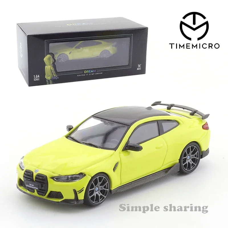 TIME MICRO 1: 64 Alloy Die Cast Car Model Collectible Ornament Dream Series BMW M4 Yellow Kids Xmas Gift Toys for Boys