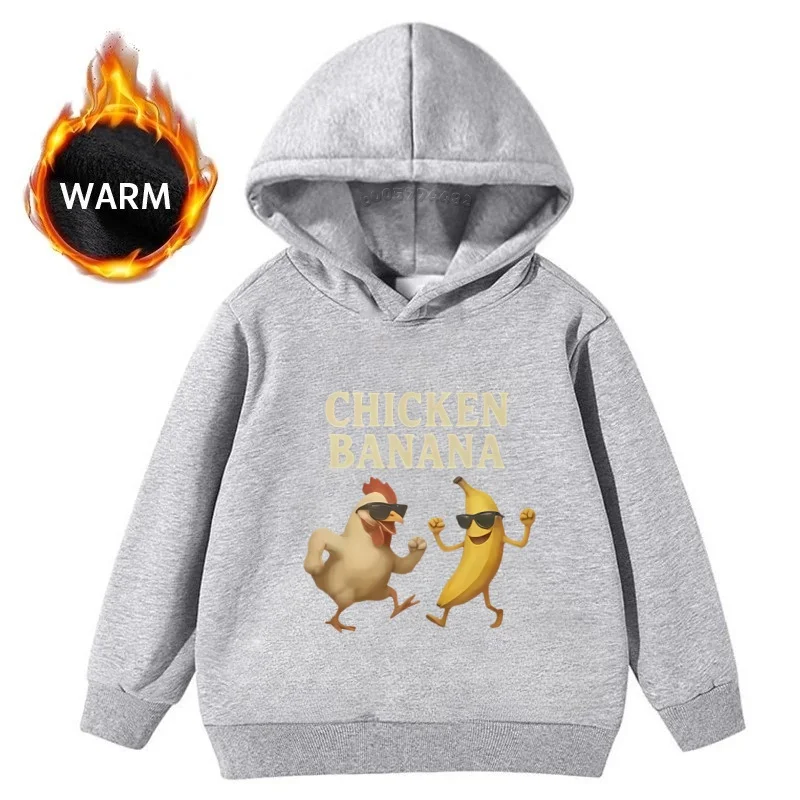 Funny Chicken Banana Children's Printed Fleece Hooded Sweatshirt for Boys and Girls - Black Warmth Hooded Top for Kids