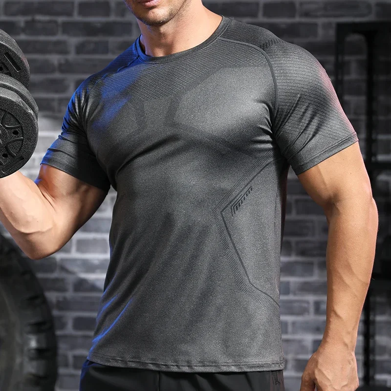 Men Summer Short Sleeve Sweatshirt High Quality Breathable Gym Clothing Fitness Muscle Fit Shirt Yoga Tees Running T-shirt