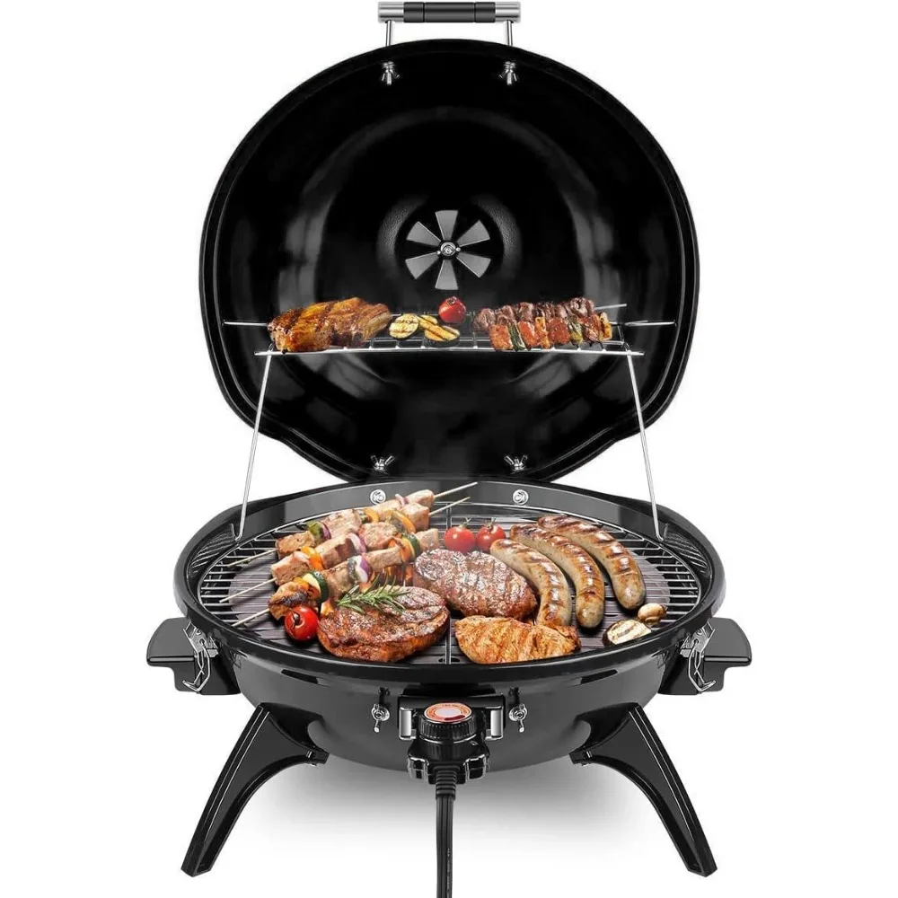 

Electric BBQ Grill Techwood 15-Serving Outdoor Electric Grill for Party, Patio & Backyard,Double Layer Design,Portable Removable