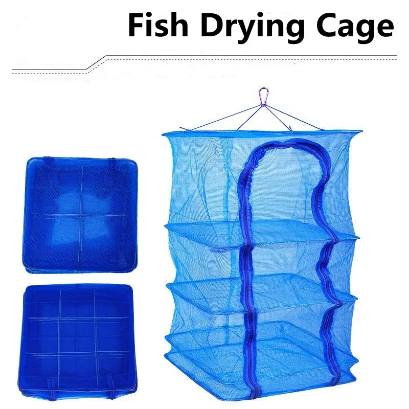 Folding Drying Fish Cage Net Household Supplies Vegetable Drying Cage Large Fishing Net Rack 3Layer 35*65cm Outdoor Fishing Gear