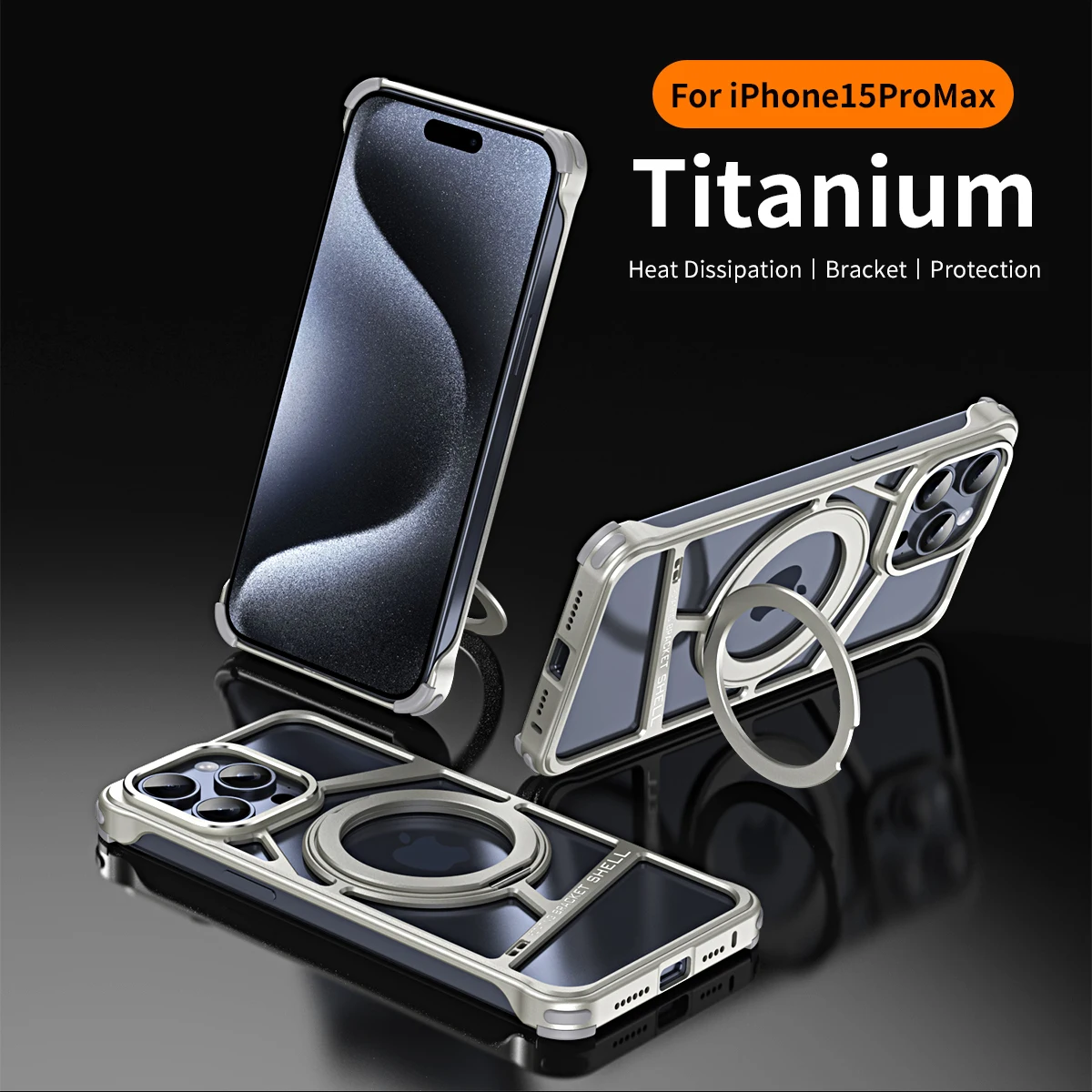 

Magnetic Metal Snap-on Phone Case For Iphone14 15 Pro Max Geometry Stand Holder Phone Cover For IPHON 14 15 Promax Phone Shell