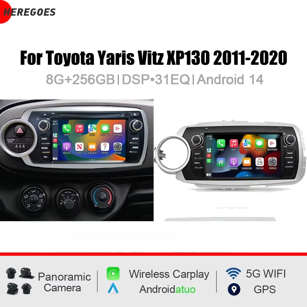 CarPlay 7' Android 15.0 12GB RAM 256GB ROM Car Player GPS Autoradio Multimedia Autoradio For Toyota Yaris Vitz XP130 2011-2020