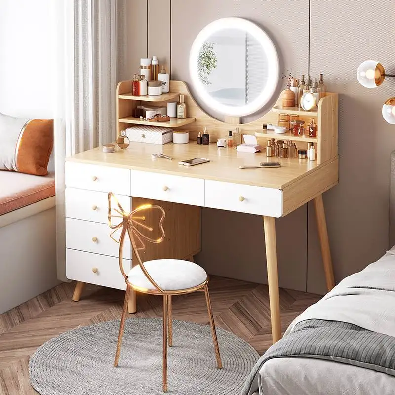 

Mirror Cabinet Led Dressing Table Brown Bedroom Multifunctional Luxury Dressing Table Bedroom Charm Tocador Furniture Makeup