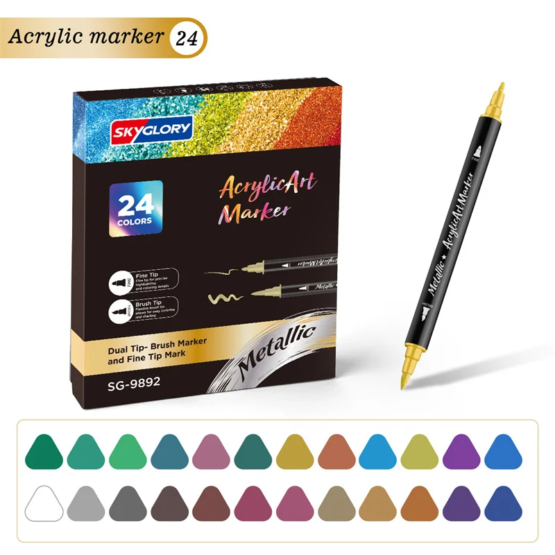 24 Colors Acrylic Highlighter Set 24 Colors Dual Tip With Fine And Dot Tip Acrylic Paint Pens Markers