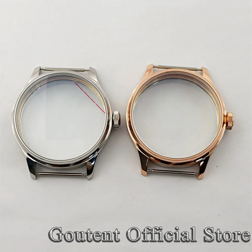 Goutent 44mm Silver Rose Gold Black PVD Steel Watch Case Fit ETA 6497/6498 Seagull ST3600/3620 Movement