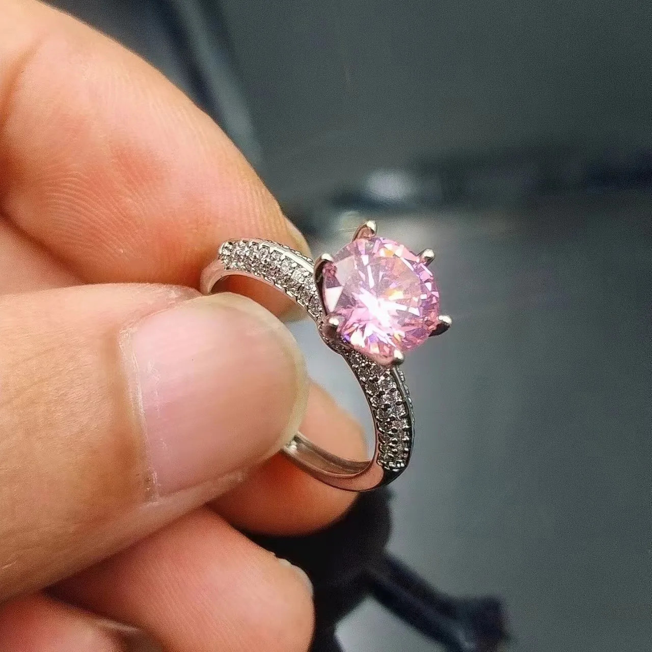 Adjustable Copper Ring With Inlaid Zircon Stones In White Red Pink Purple Yellow Shades Featuring Dragon Phoenix Motif And Wind
