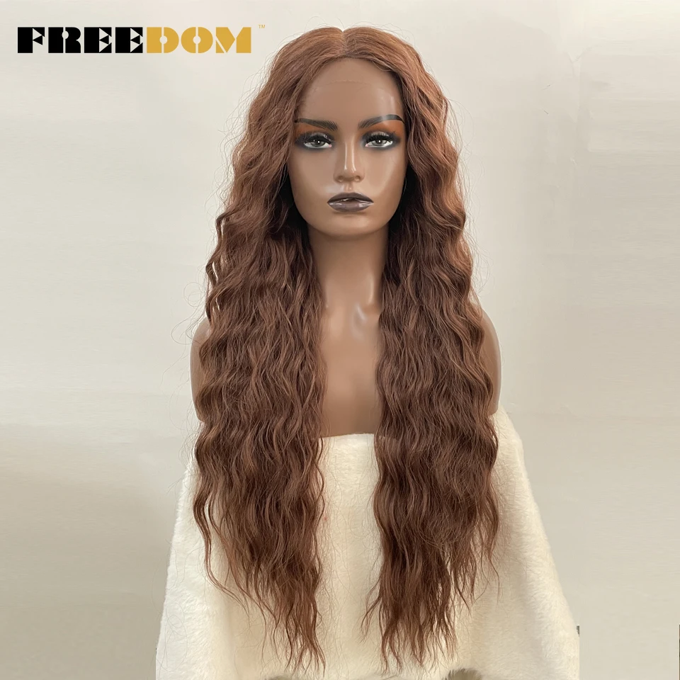 

FREEDOM Synthetic Lace Wigs Ombre Blonde Ginger Long Deep Wavy Wigs Heat Resistant Synthetic Wigs For Black Women Cosplay Wigs